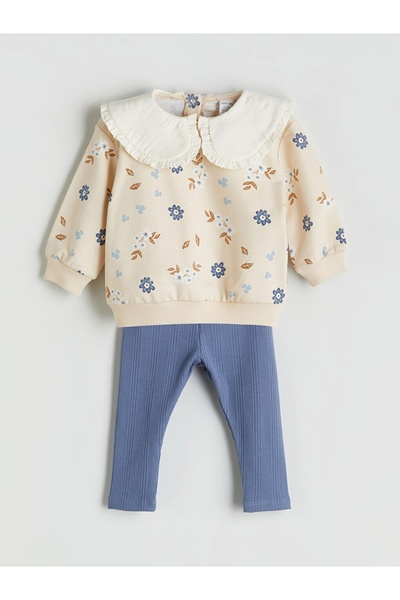 LC Waikiki LCW baby YENİ SEZON Bebe Yaka Kız Bebek Sweatshirt ve Tayt 2'li