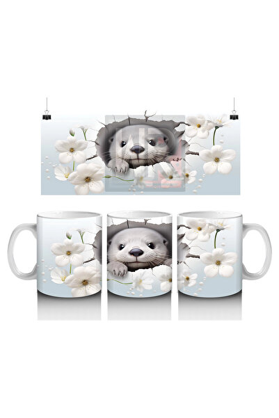 Luluyen Otter among White Flowers – Printed Coffee Mug