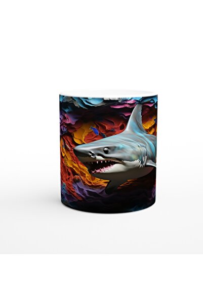 Luluyen كوب بتصميم سمك القرش تحت الماء بين الصخور المظلمة والمرجان الملون الناري