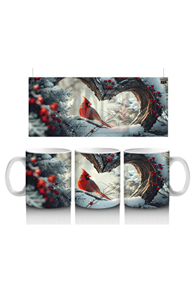 Luluyen طائر الكاردينال ينظر من خلال فتحة الشجرة على شكل قلب - كوب قهوة مطبوع