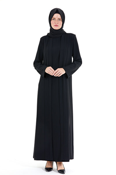 Hassene Butik Hassene Pure Nervürlü Ferace & Elbise Takım Siyah