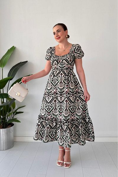 MaziButik Tie-Up Ethnic Poplin Dress Black