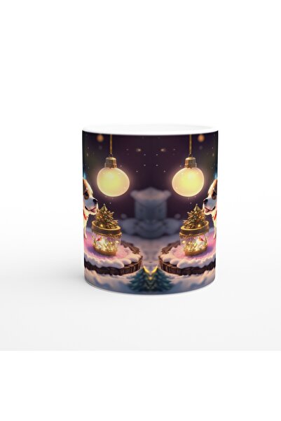 Luluyen كوب مطبوع عليه كلب كورجي مبهج في الأضواء والثلج