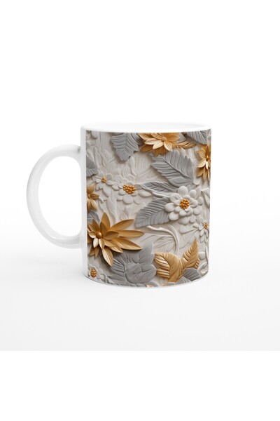 Generic Brand Gold Leaf Glittering Flower Patterned Mug