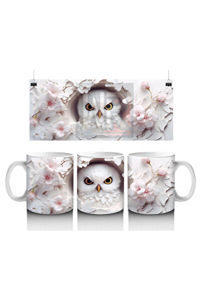 Luluyen بومة مزينة بالزهور الوردية – كوب قهوة مطبوع