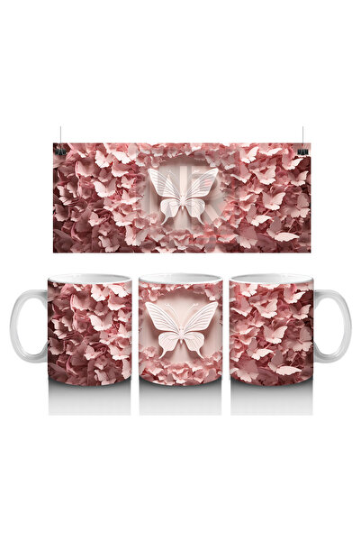 Luluyen فراشة بين زهور الوردي المنخفضة - كوب قهوة مطبوع