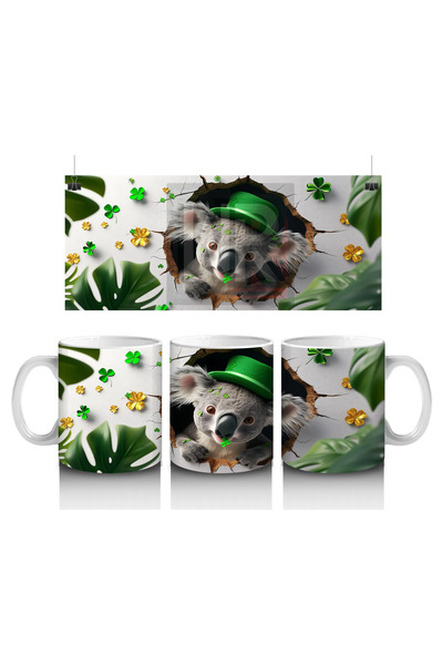 Luluyen كوب قهوة مطبوع عليه سانت باتريك كوالا مزين بالبرسيم والأوراق