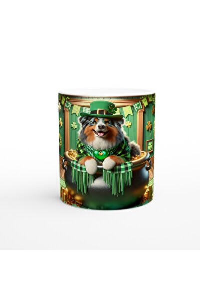 Luluyen كوب مطبوع عليه شكل كلب الراعي الأسترالي مع قبعة Leprechaun