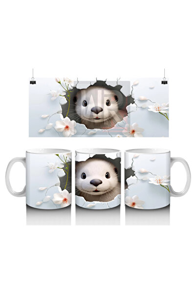 Luluyen كوب قهوة مطبوع عليه دب الغراب على خلفية زهرية وردية