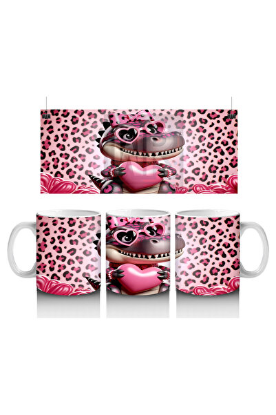 Luluyen مجسم ديناصور مزين بزجاجات على شكل قلب منقوشة بنقشة الفهد - كوب قهوة م...