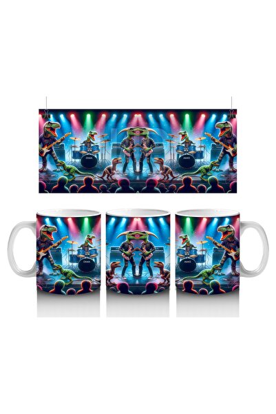 Luluyen كوب منقوش على شكل فرقة ديناصور روك تقدم حفلة على المسرح لمحبي الحليب ...