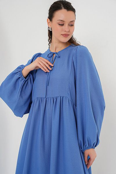 Merterium Women's Balloon Sleeve Long Hijab Dress Indigo 1124