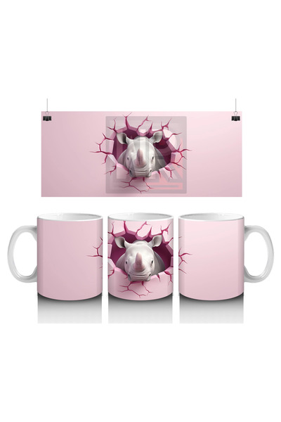 Luluyen Rhino with Broken Wall on Pink Background - Printed Coffee Mug