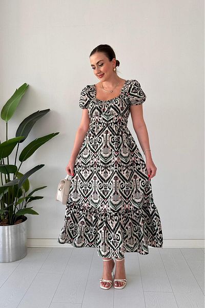 MaziButik Tie-Up Ethnic Poplin Dress Black