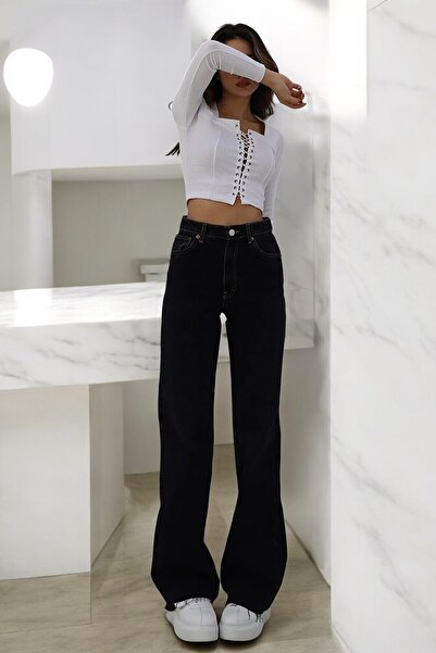 Livik Dobi̇ Girl's Lycra Super High Waist Loose Leg Jeans