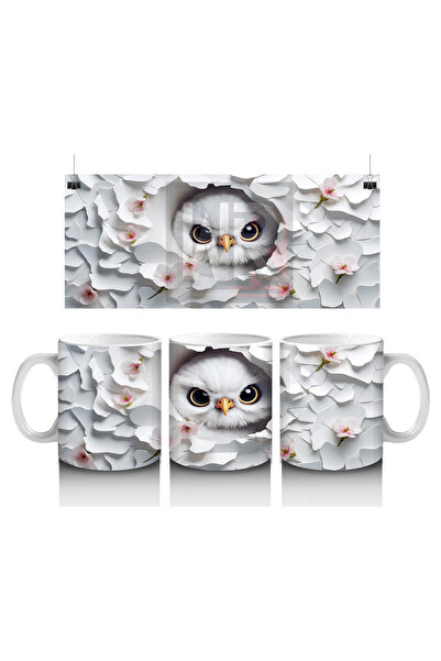 Luluyen Eye-Catching Owl among White Leaves – Printed Coffee Mug