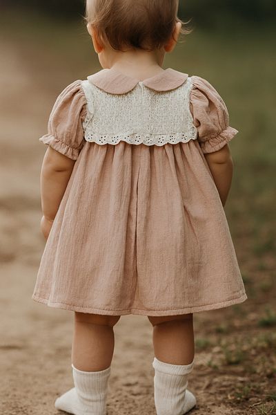 Uğur bebe Baby Girls Lace Collar Pink Dress – Summer, Cotton Stylish and Comfortable Casual Special Occasion Dress