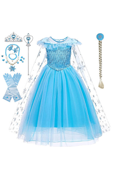 EvrikaUnity Rochie Elsa Frozen pentru Copii, Set cu Coronita, Coada, Bijuteri...