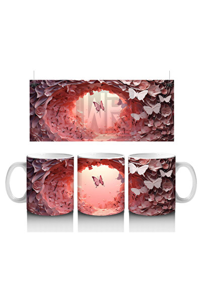 Luluyen فراشات طائرة تحت أضواء وردية – كوب قهوة مطبوع