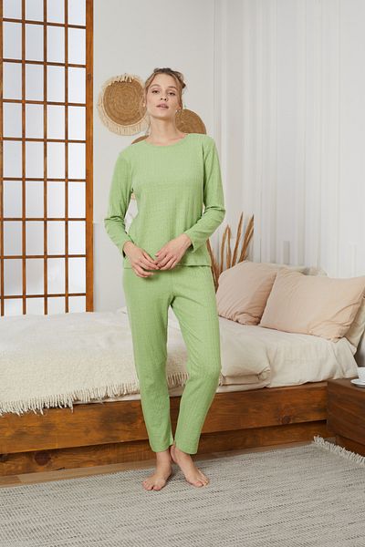 Siyah İnci Green Hooded Winter Knitted Pajamas Suit25226002
