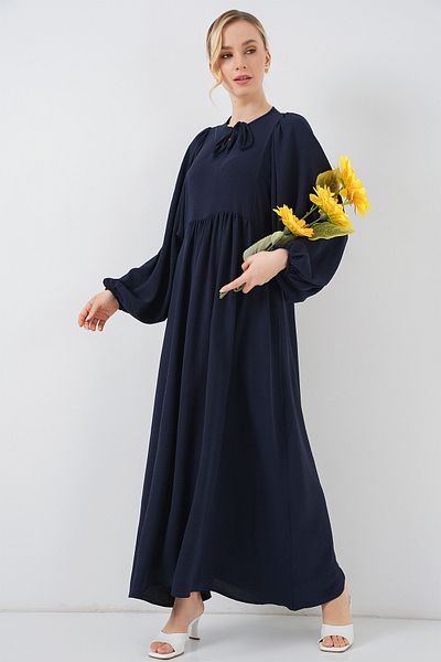 Merterium Women's Balloon Sleeve Long Hijab Dress F.Navy Blue 1124