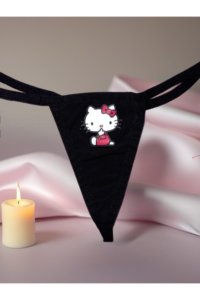 Lolipop Butik Siyah Hello Kitty T-String