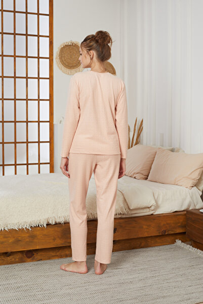 Siyah İnci Costum de pijama tricotat de iarnă cu somon Şardonlu25226002