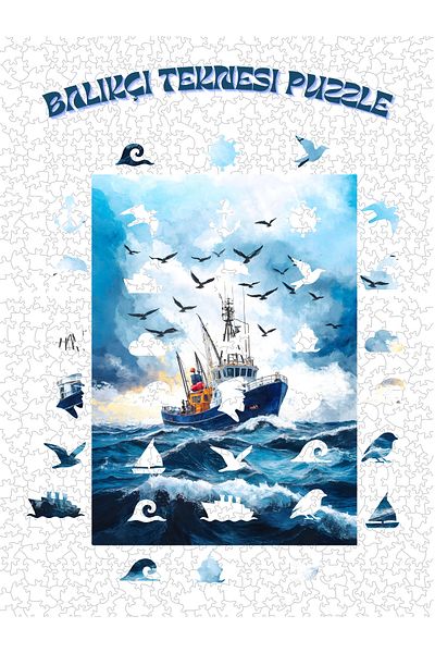 Emirgan 183 Piece Wooden Puzzle – Fishing Boat and Sea Figure Puzzle Gift