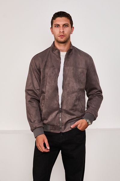 STOCX Men's Suede Fabric Zippered Bomber Jacket