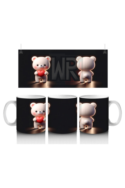 Luluyen دمية دب على شكل قلب أحمر ووجه خلفي - كوب قهوة مطبوع