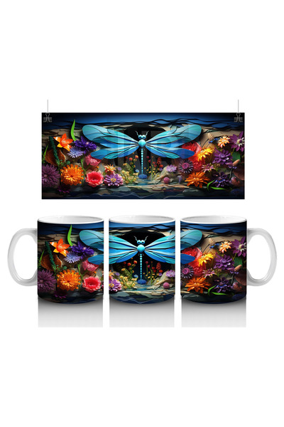 Luluyen زوج من اليعسوب الأزرق في حديقة الزهور الملونة - كوب قهوة مطبوع
