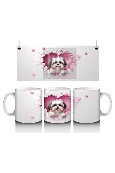 Luluyen كلب بيبي أبيض على شق مزين بقلوب - كوب قهوة مطبوع