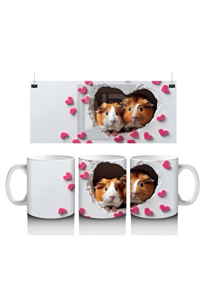 Luluyen أرانب لطيفة على خلفية قلب - كوب قهوة مطبوع