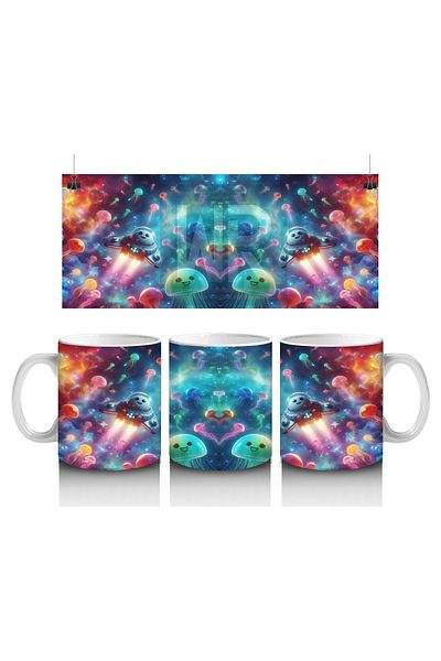 Luluyen Space Flying Teddy Bears and Sparkling Sea Creatures Patterned Mug for Children Who Love Milk