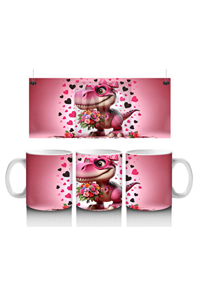 Luluyen مجسم ديناصور يحمل باقة من الزهور - كوب قهوة مطبوع