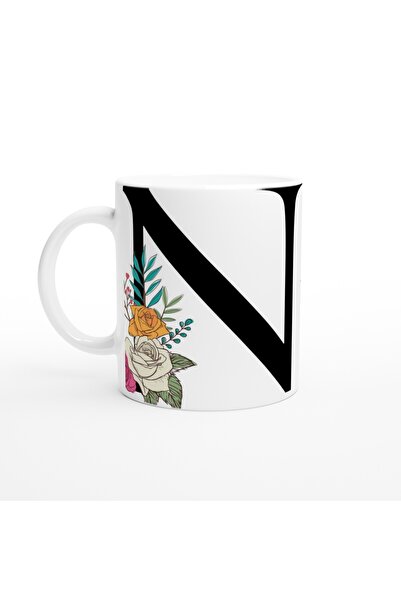 Luluyen كوب على شكل حرف N مع تصميم زهرة