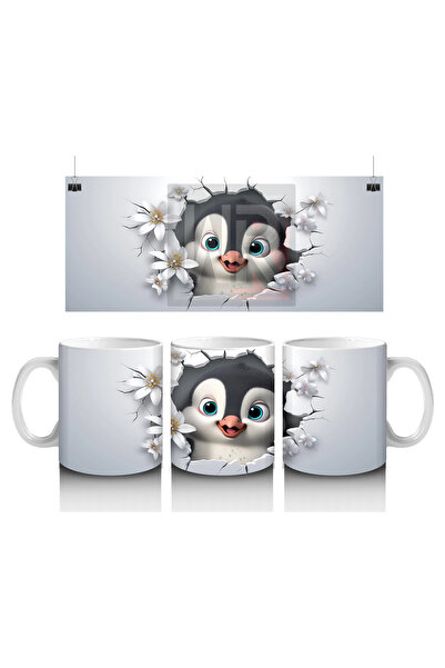 Luluyen Penguin Mascot Decorated with Flowers – Printed Coffee Cup