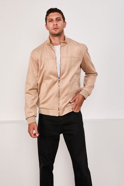 STOCX Men's Suede Fabric Zippered Bomber Jacket