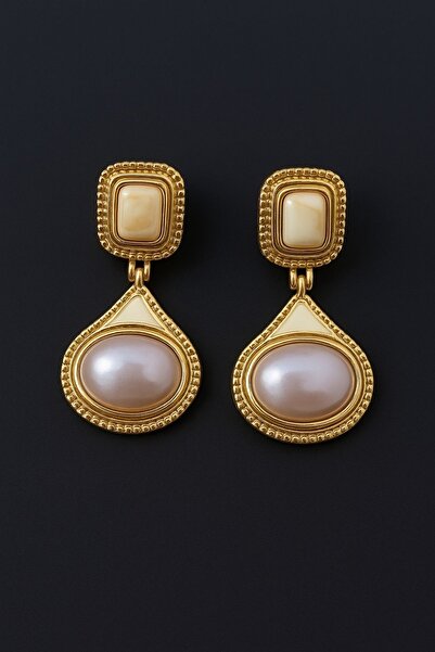 BuradaBuldun Vintage İncili Pirinç Kaplama Küpe