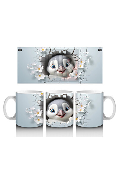 Luluyen البطريق يبتسم بين الزهور الوردية – كوب قهوة مطبوع