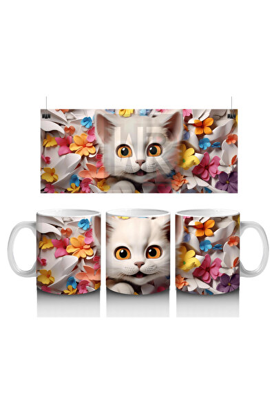 Luluyen قطة ذات عيون ملونة بألوان الخريف - كوب قهوة مطبوع