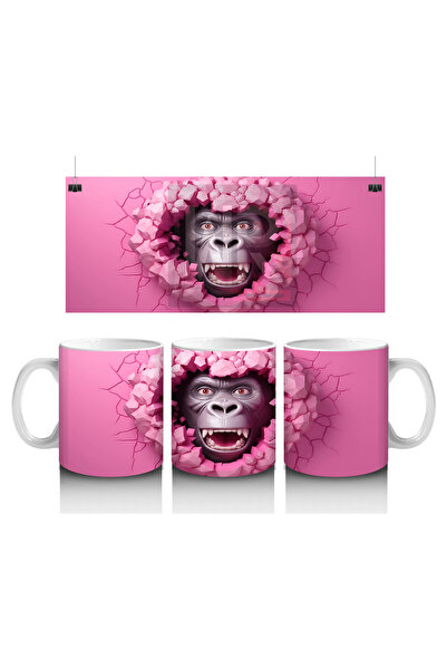 Luluyen غوريلا مضحكة تتمزق باللون الوردي مع قلب - كوب قهوة مطبوع