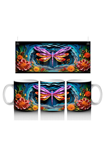 Luluyen فراشة ملونة بين الزهور الحية - كوب قهوة مطبوع