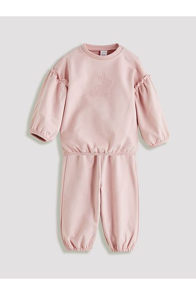 LC Waikiki Lcw Baby New Season Crew Neck Baby Girl Sweatshirt and Trousers 2-Piece Set