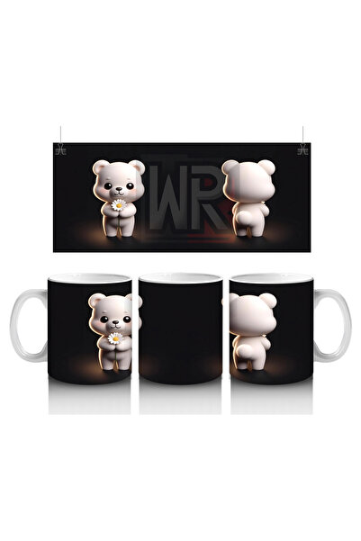 Luluyen دببة تدوم زهرة على شكل قلب ووجه خلفي - كوب قهوة مطبوع