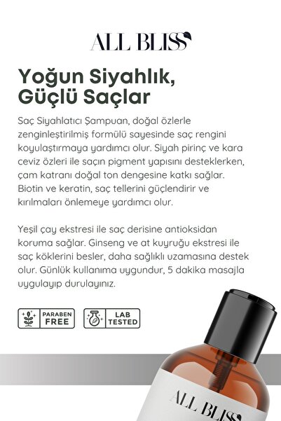 ALL BLİSS All Bliss Siyah ton Saç Şampuan 400 ml – Kafein, Aloe Vera, Keratin, Biotin ve Kolajen