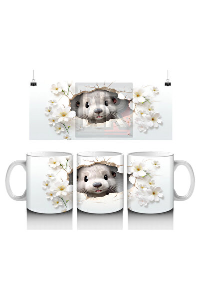 Luluyen Cute Otter Looking between Flowers Decorated Wall - Printed Coffee Mug