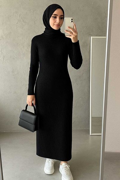AXXAN Women's High Neck Knitwear Pencil Dress Standard Size Fits for 45/75 kg Height 140cm