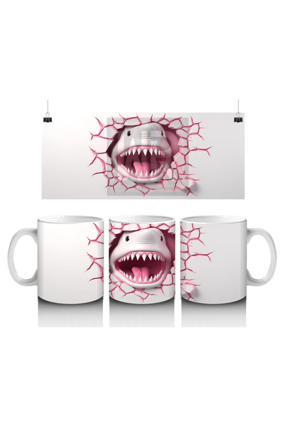 Luluyen Shark between Pink Cracked Wall – Printed Coffee Mug
