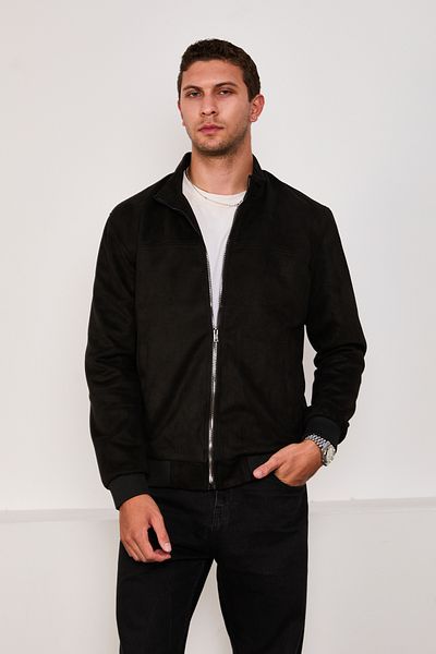 STOCX Men's Suede Fabric Zippered Bomber Jacket